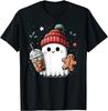 Retro Ghost Beanie Christmas Holiday Xmas Coffee Gingerbread T-Shirt