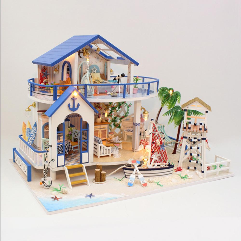 Dollhouse Miniature DIY Mini House Kit with Led Lights and Furniture for Gift Set