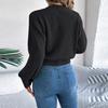 Women's Fashion Solid Color Cable-knit Long-sleeved Waist Pullover Sweater
