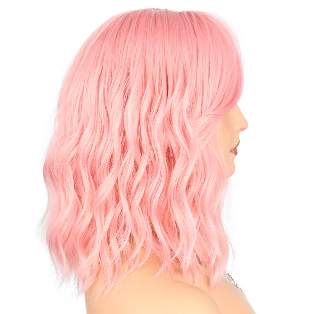 MISS WIG 14-дюймовый парик для косплея, синтетические волнистые парики Боб с челкой, натуральные волосы, розовые парики для женщин