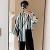 2023 New Spring and Autumn Fashion Trend Men's Polo Neck Stripe Contrast Color Long Sleeve Handsome Versatile Casual Loose Shirt