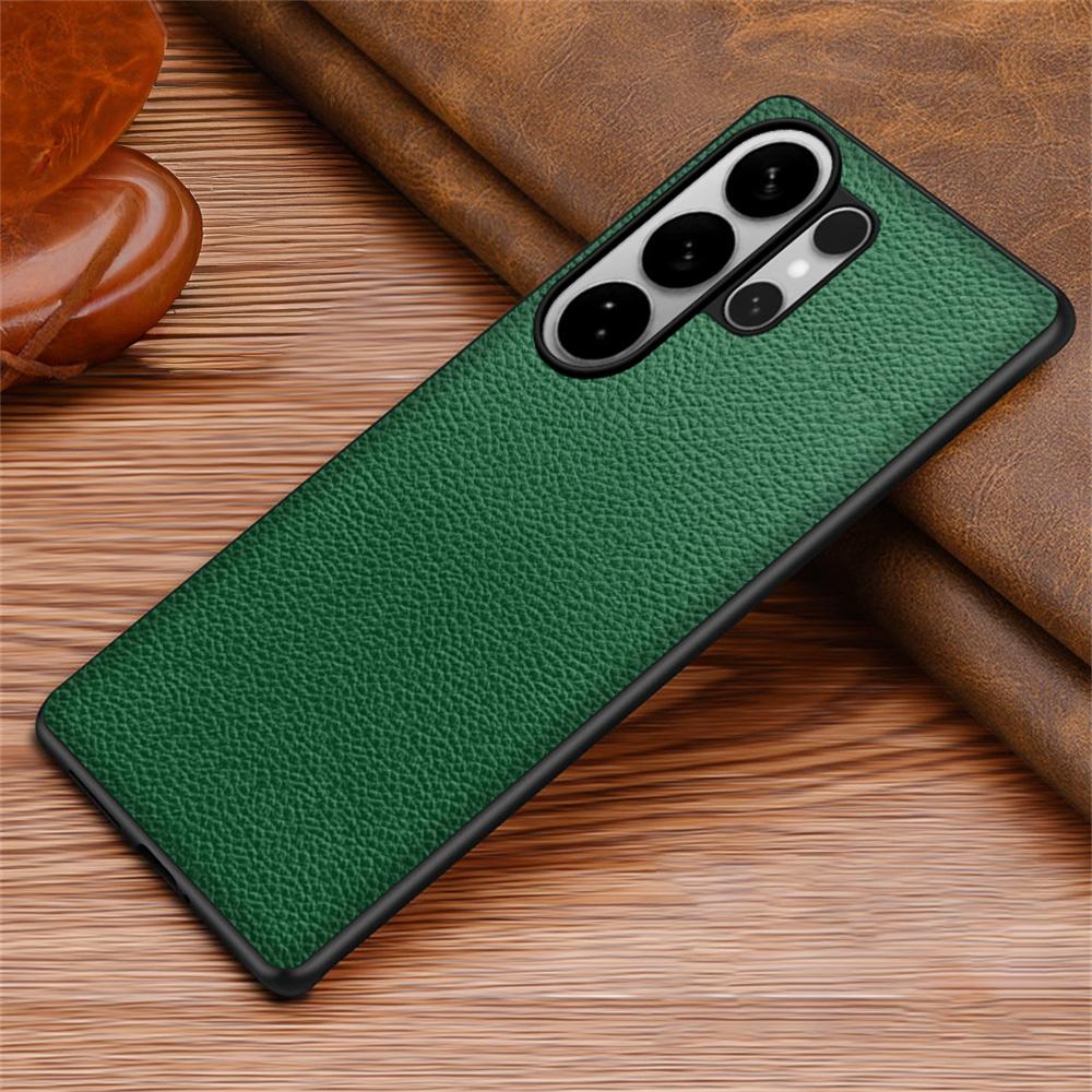 For Samsung Galaxy S24 Ultra Case Litchi Texture PU Leather Coated PC + TPU Protective Phone Back Cover