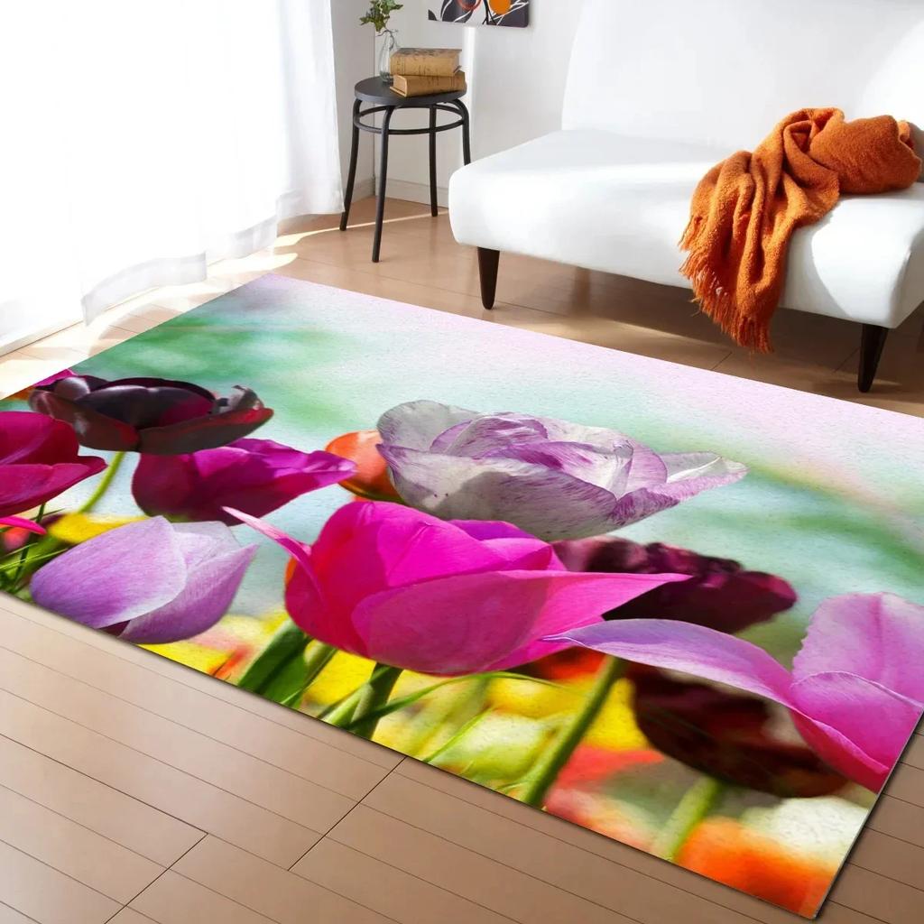 Ковер Тюльпан Весенний ботанический Цветок Зональный ковер для гостиной Детской спальни Натуральный Сад Цветочный Напольный коврик Кухонный коврик