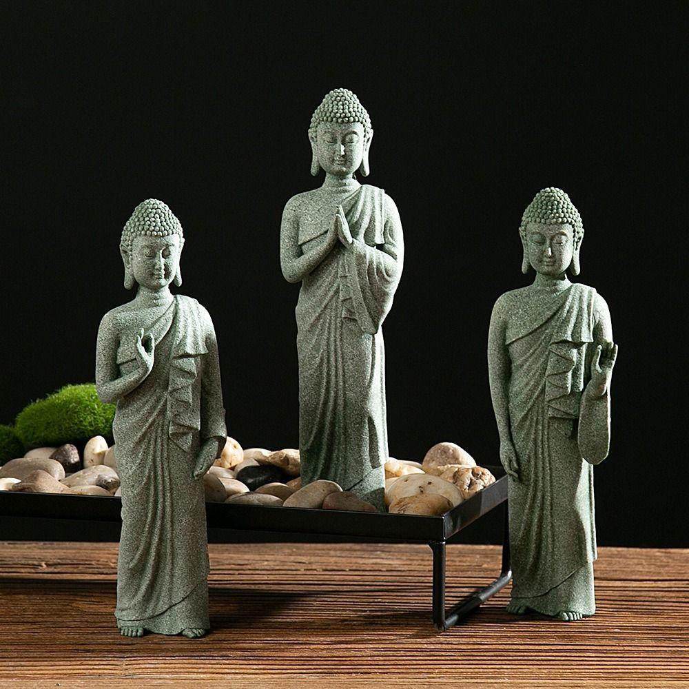 Green Sandstone Buddhist Ornament Oriental Culture Buddha Statue Sandstone Buddha Lawn