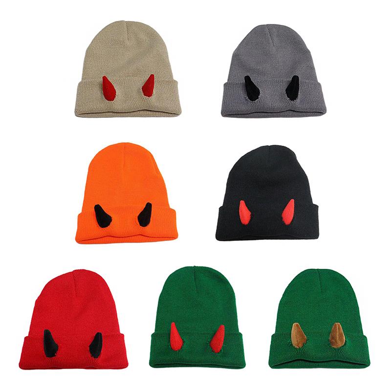 1PC Devil Trendy Warm Stretchy Knitted Playful Beanie Winter-Ready Hat Cold-Resistant Horn Soft-Knitted