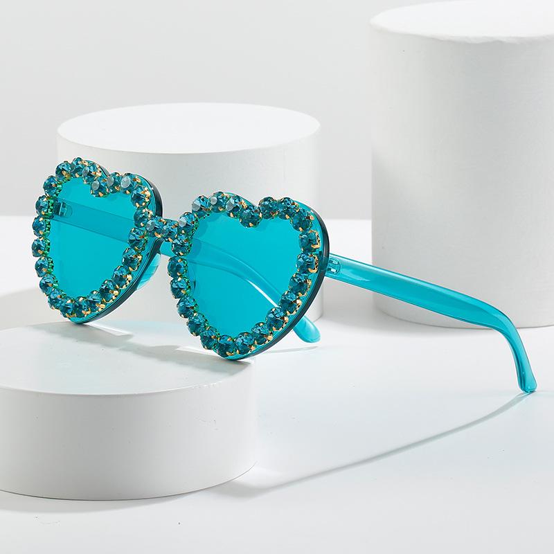 Sunglasses, Personalized Love Diamond-Encrusted Glasses, Versatile Peach Heart Sunglasses For Women
