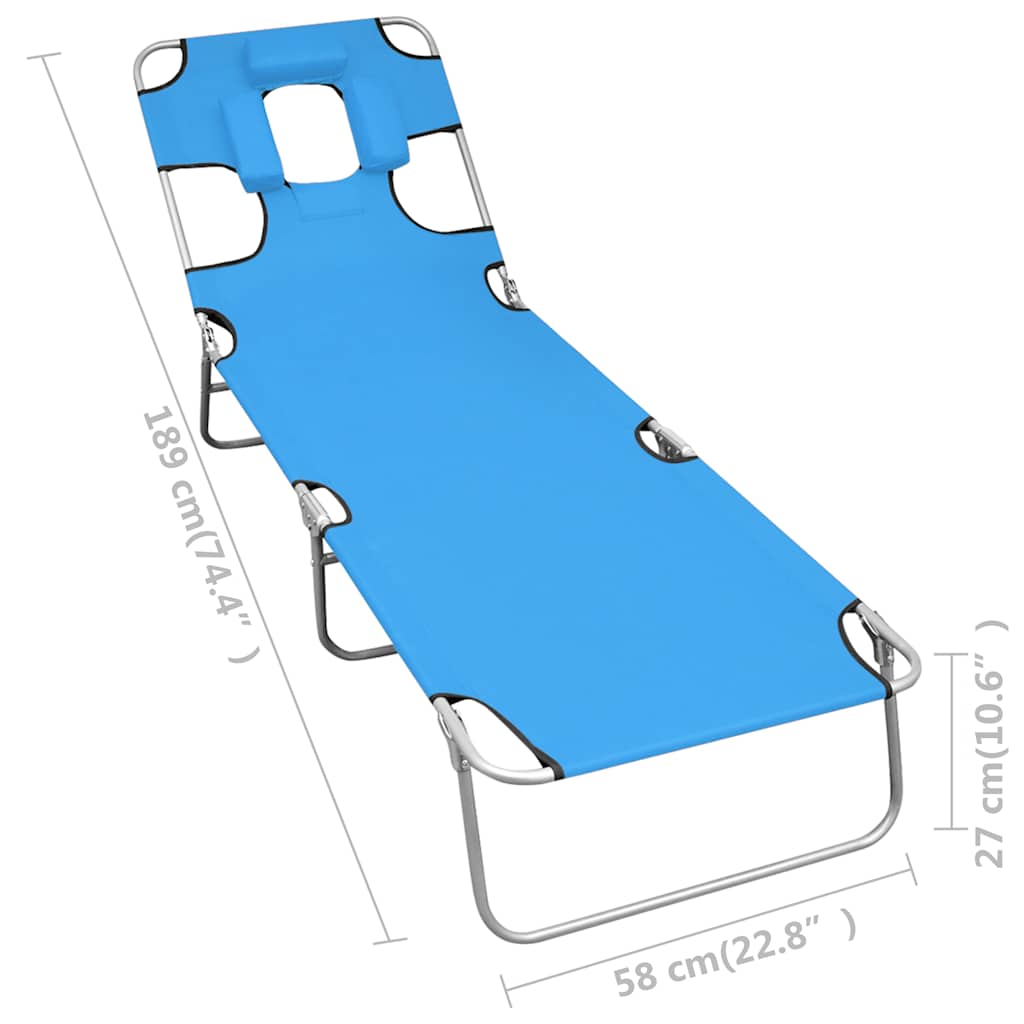 Folding Sun Lounger with Head Pillow Steel Turquoise Blue