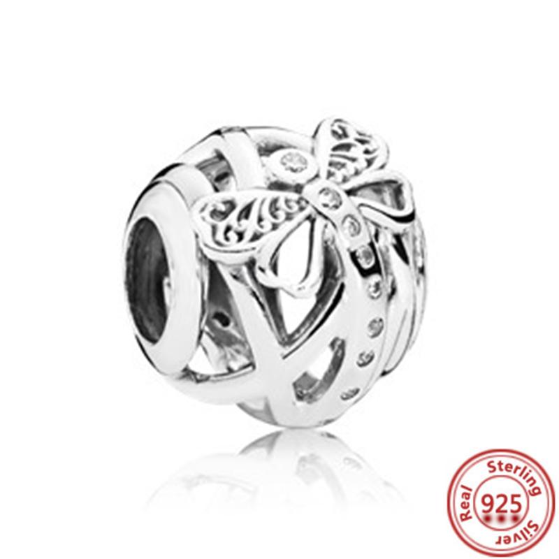 925 медь Пчела Гусеница Бабочка Стрекоза Божья коровка Четырехлистный клевер Шармы-талисманы Подходят для браслета Pantaro Изысканный циркон Подарок