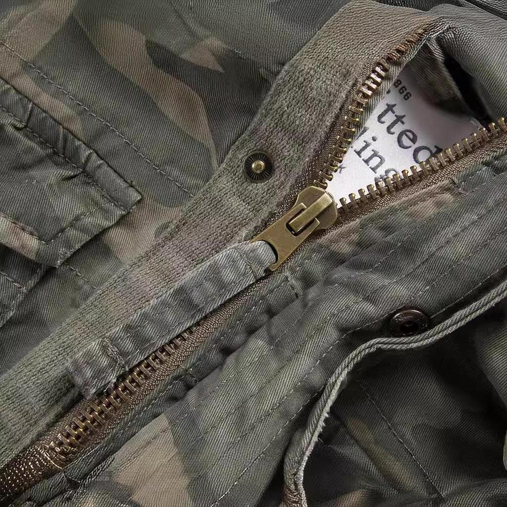 Мужская камуфляжная куртка средней длины с капюшоном в стиле амекадзи с множеством карманов