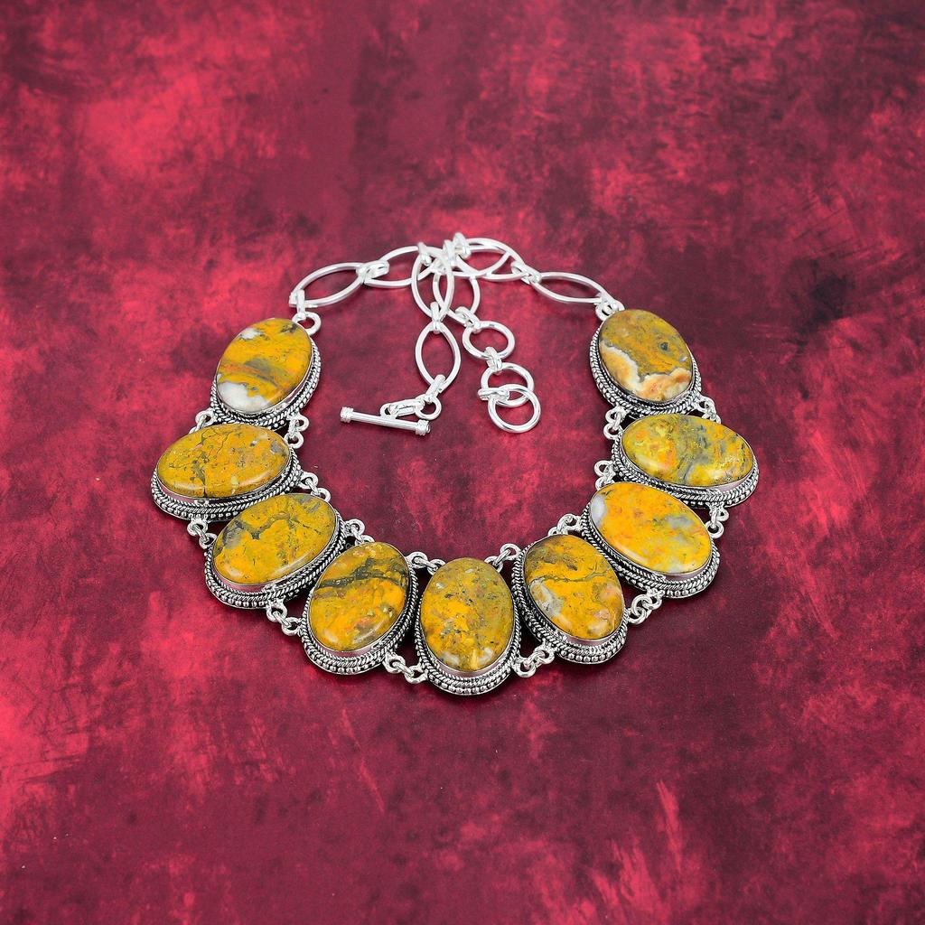 Bumblebee Jasper Necklace, 925 Solid Sterling Silver Gemstone Jewelry, Handmade Necklace For Mother Day