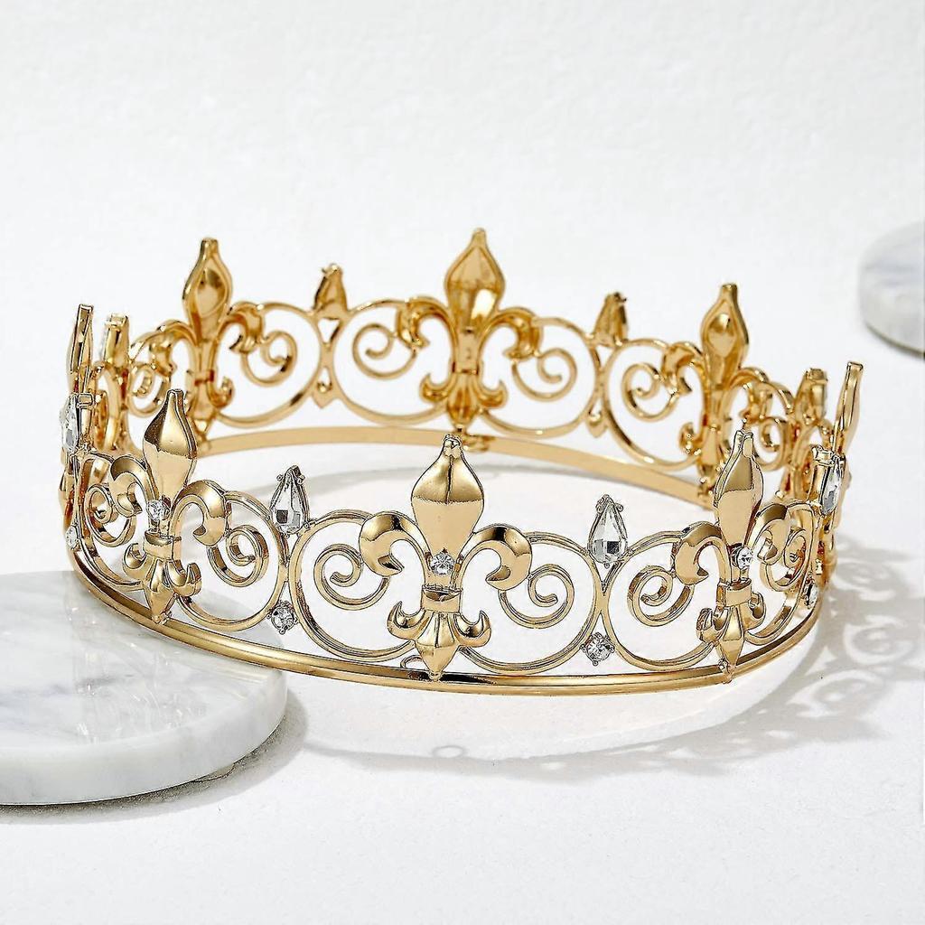 Royal King Crown For Men - Metal Prince Crowns And Tiaras, Full Round Birthday Party Hats