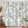 1 Винтажная ботаническая шторка для душа с детальным дизайном синих ветвей и птиц - Полиэстер с крючками, машинная стирка