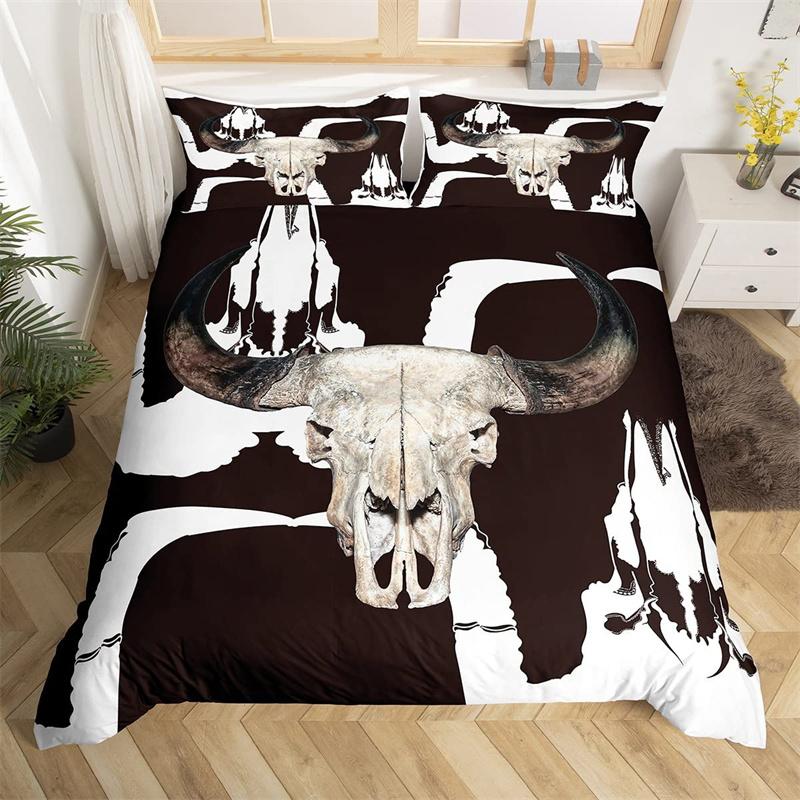 Комплект постельного белья с изображением животных из фермы, односпальный комплект постельного белья King Queen Bohemian Mandala из микрофибры с изображением оленя и быка, черепа коровы