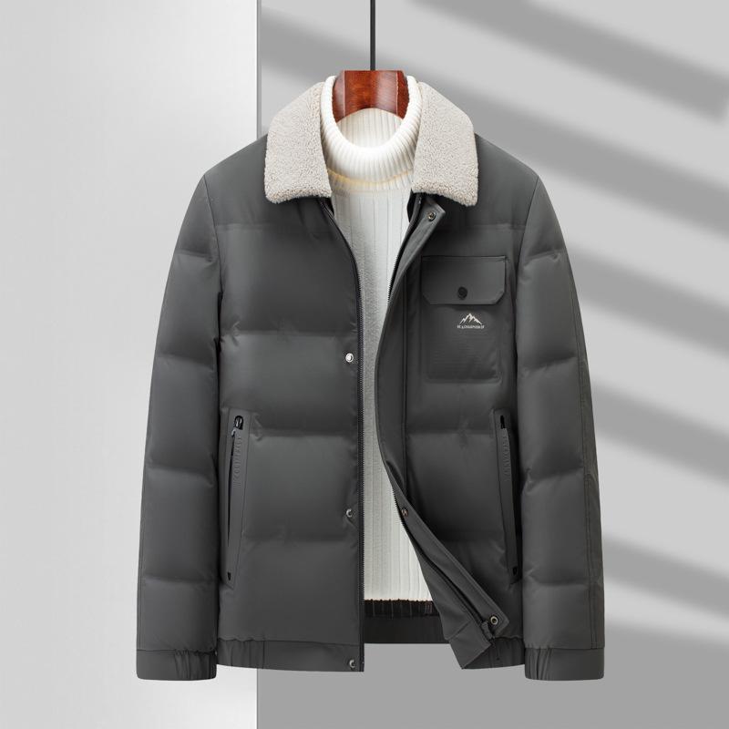 Мужская куртка-пуховик осень-зима новый стиль съемный воротник из овечьего меха повседневный теплый молочный шелковый пуховик для мужчин