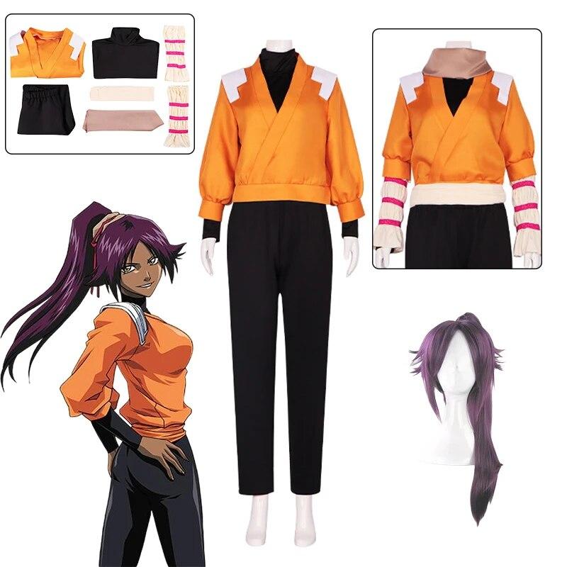 Аниме BLEACH Косплей Shihouin Yoruichi Косплей Костюм Парик Одежда Shihouin 2 Стильная одежда Хэллоуин Карнавальный костюм для вечеринки