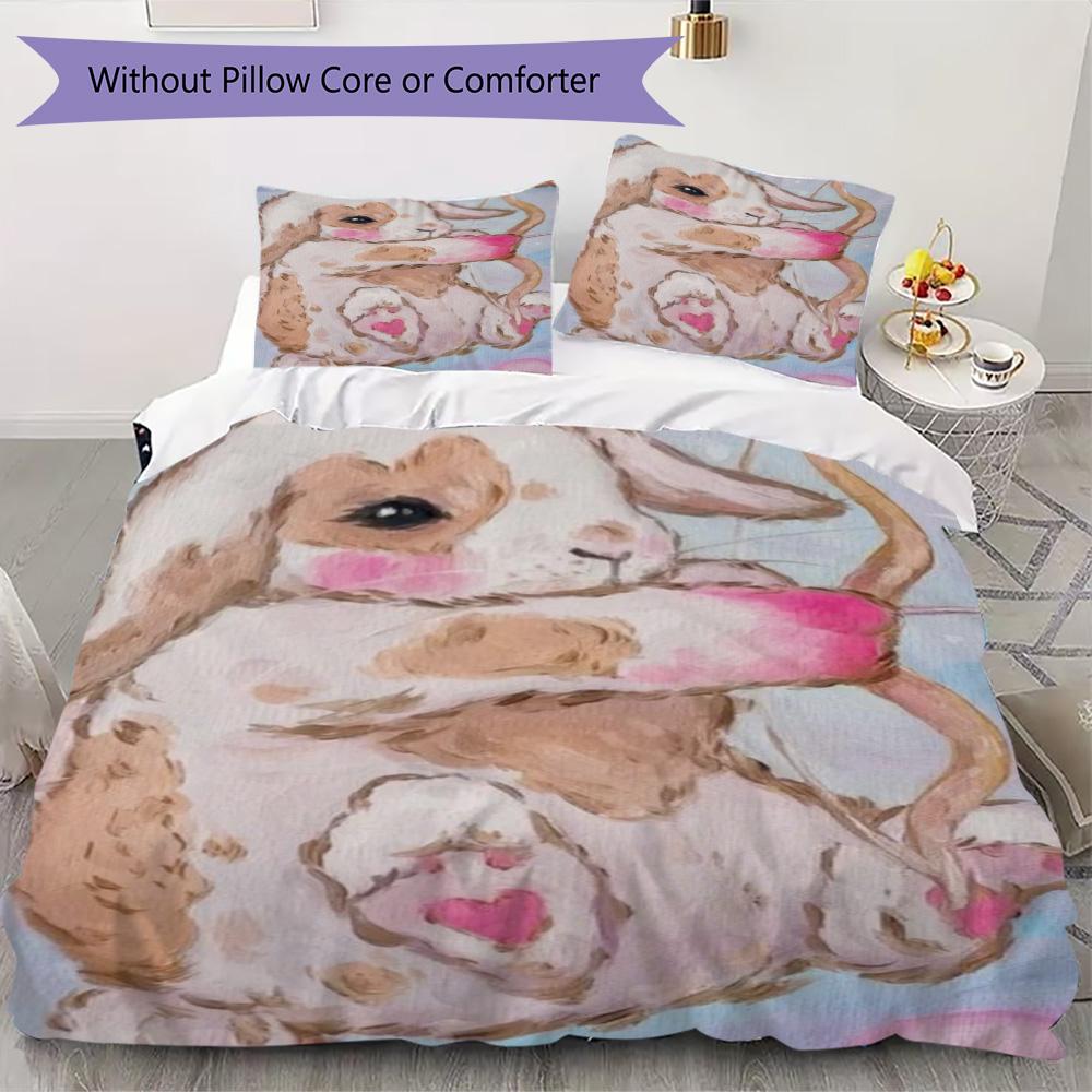 Cute Cupid rabbit Pattern Bedding,Quilt Set Quilt Cover Pillowcase Home Birthday Gift (1*duvet cover+2*pillowcase,without core)XSJT0917383