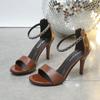 Fashion Summer New Open-toed Sandals for Women Round Head Fine Heel Rhinester One-line Buckle Zipper Heels