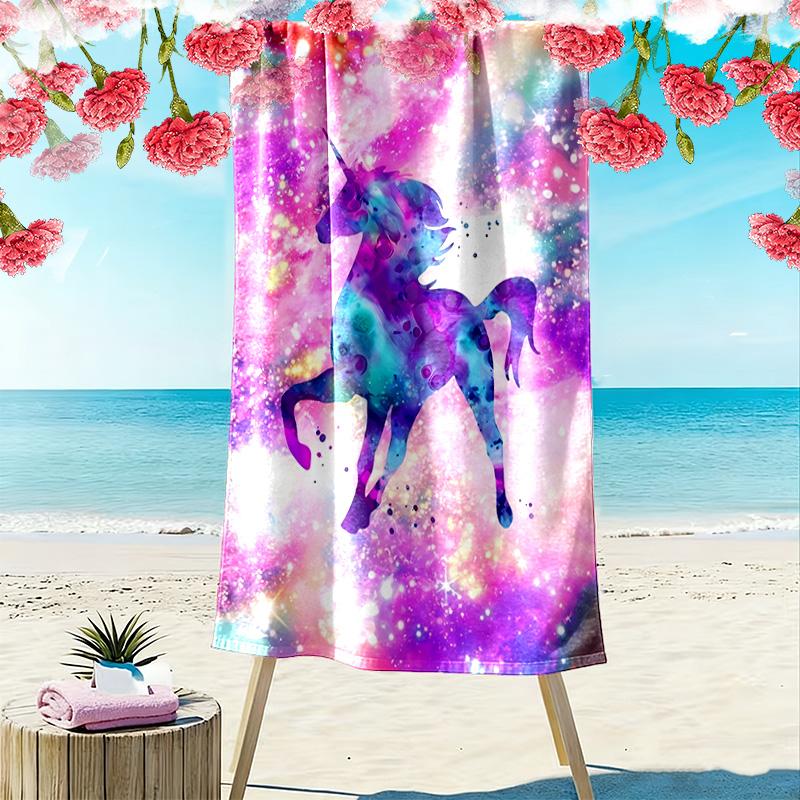 Galaxy Uni-horse Print Beach Towel, Large Soft Quick Dry Towel for Beach Camping Swimming