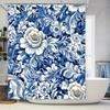Красивая сине-белая цветочная шторка для душа, водонепроницаемая, декоративный коврик для ванной, украшение для ванной комнаты и дома, доступен настраиваемый размер