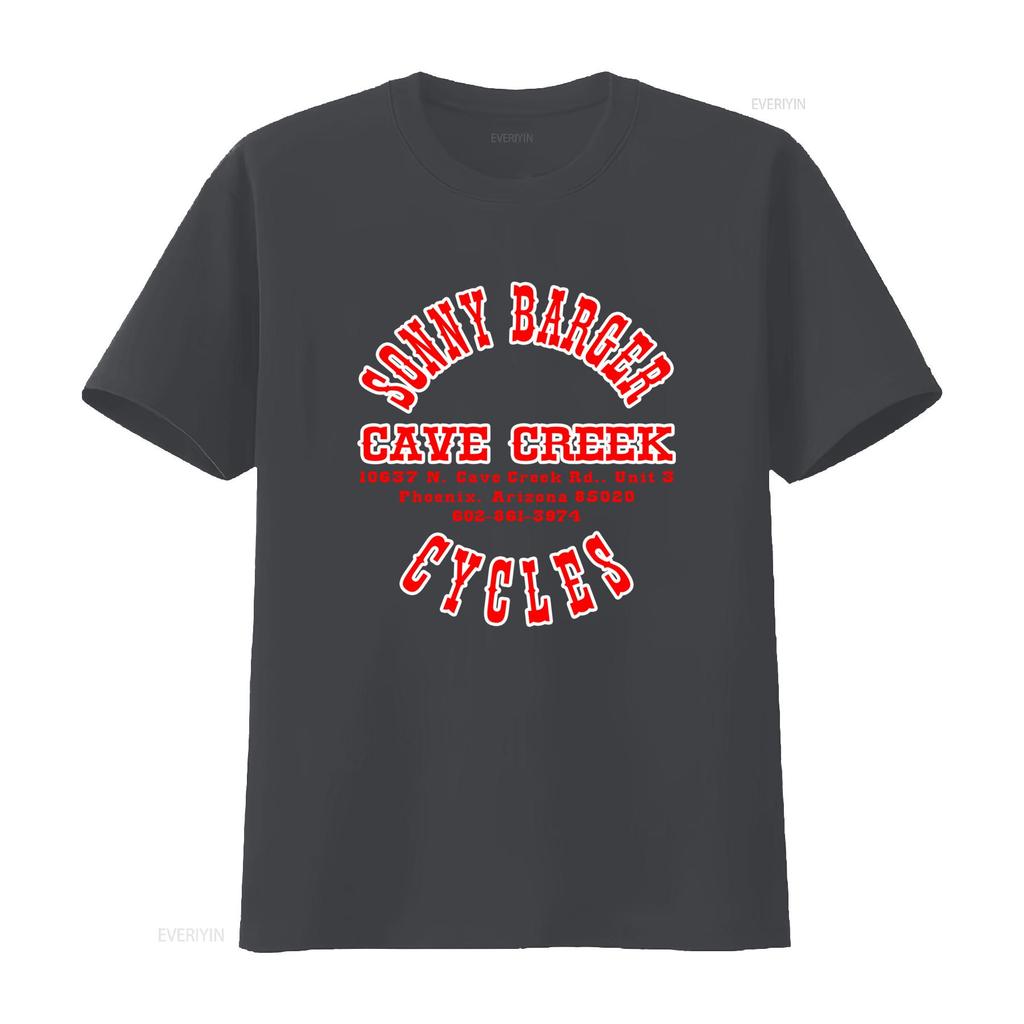 Sonny Barger Cycles Cave Creek Black Cotton T Shirt Funny Vintage Design For Men vintage Washed Stretched Slightly graphic
