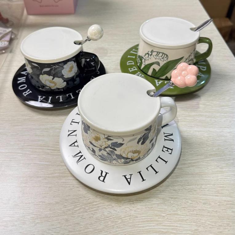 Mug Ceramic Cup Water Cup Retro Coffee Cup Saucer Set Nordic Ins Simple and Beautiful Girls Cup