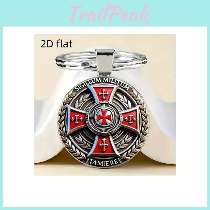 Red Cross Knight Vintage Round Alloy Key Holder For Party And Holiday Gifts