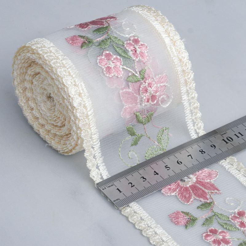5 Yards Flower Embroidery Lace Trim Transparent Mesh Base Fabric DIY Clothing Accessories Bow Headdress New Chinese Style Ribbon