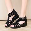Women Rome Wedges Sandals Shoes Ladies Sandals Rhinestone Fish Mouth Hollow Rome Back Zipper Casual Shoes Zapatos De Mujer 2024