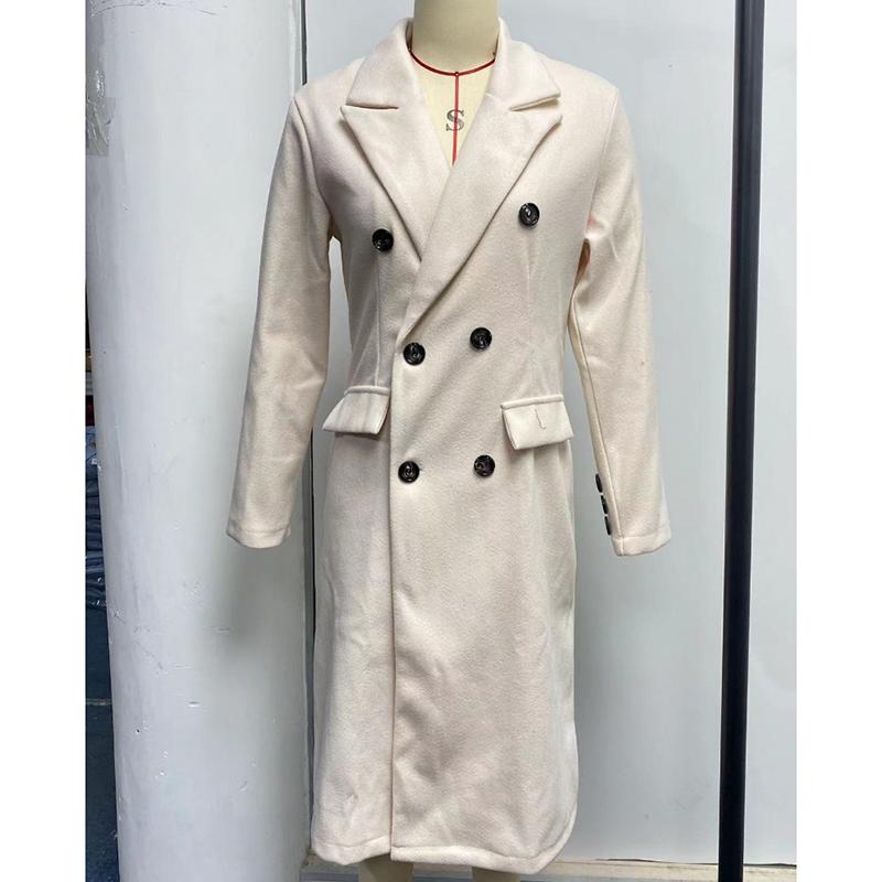 Осеннее длинное свободное шерстяное пальто для женщин, однотонное, средней длины, двубортное, с карманами, женская зимняя куртка, модные повседневные женские пальто больших размеров 24906