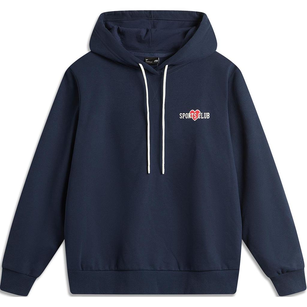 Li Ning Sports Lifestyle Series Letter Fleece Loose Hooded Pullover Long Sleeve Sweatshirt Women Sweatshirt Deep-Iris-Blue AWDU452-6