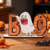 Halloween Table Sign Wooden Sign, Cute Pumpkin Boo Ghost Hand Painted Decor Tabletop Centerpiece for Indoor Mantel Fireplace Childlike Room Accent