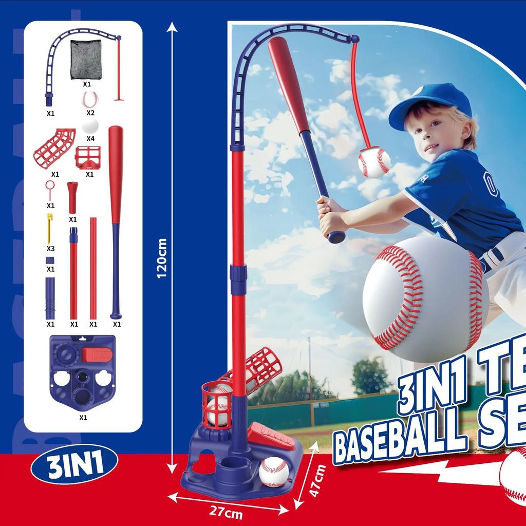 Baseball Activity 3 in 1 Catapult Launcher Adjustable Height Train Children Parent-Child Interactive Outdoor Sport Toy designed for Boys Present