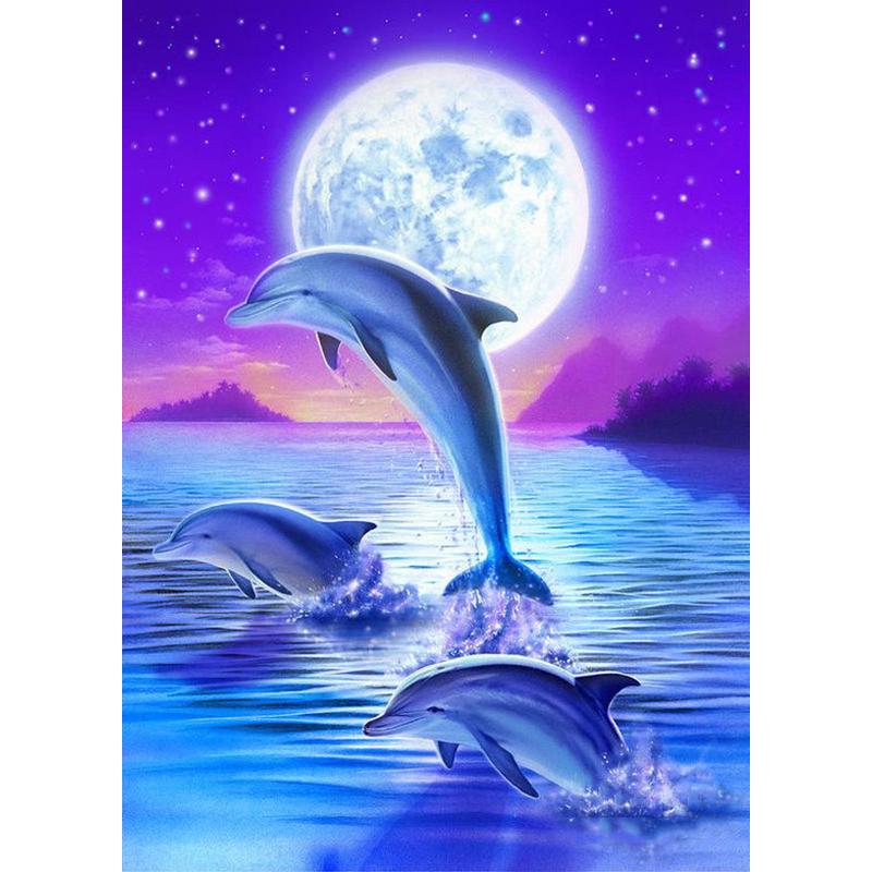 5D DIY Diamond Painting Full Round Animal Dolphin Diamond Embroidery Painting Cross Stitch Kit Home Decoration Rhinestone Gift