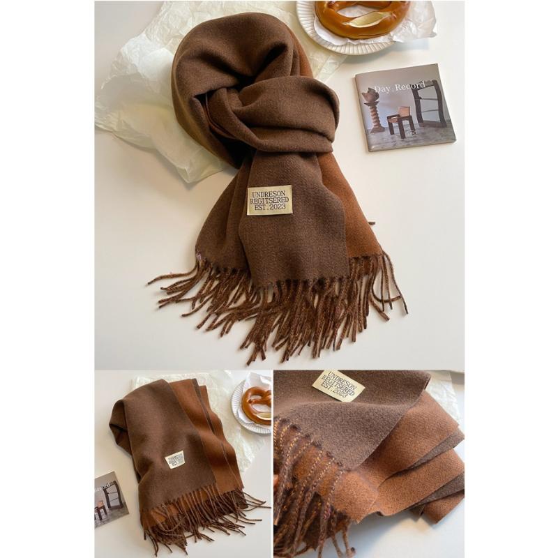 Thickened Double-Sided Fringed Scarf Pure Color Cashmere-Style Women'S Fashionable Student Two-Purpose Shawl Autumn Winter Korea