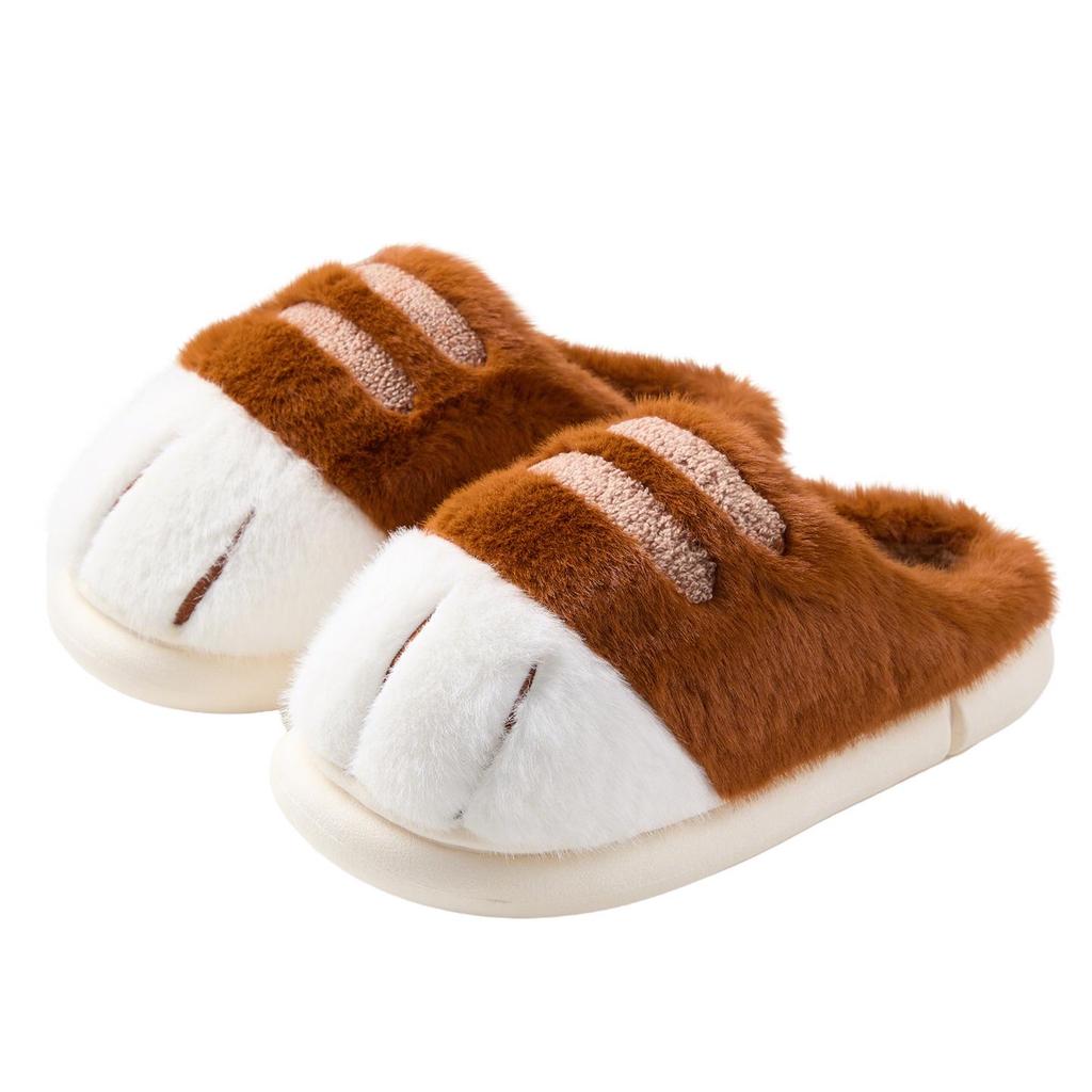 Плюшевые хлопковые тапочки "Кошачья лапка" - Уютные, Утепленные, Меховые домашние тапочки для пар