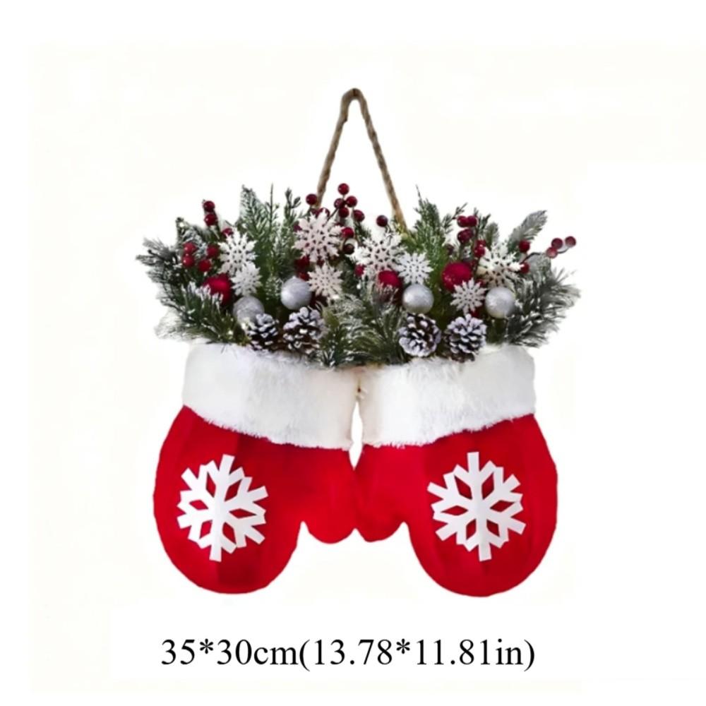 Со светодиодной подсветкой Рождественский венок из варежек Искусственные ягоды Рождественская гирлянда на дверь Новый год