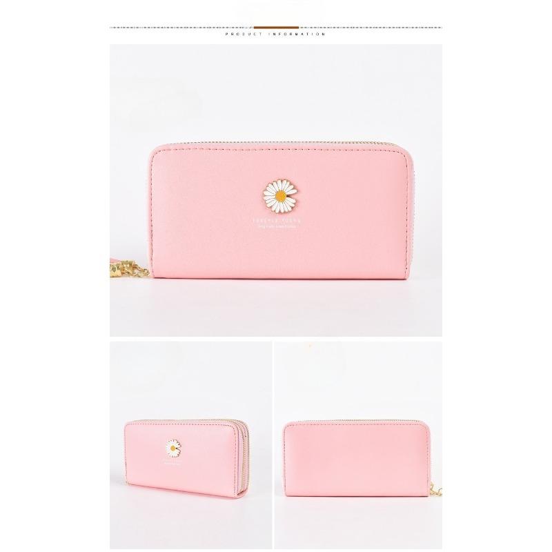 Wallet Korean version for women, long and large capacity handbag, small daisy double-layer zipper simple phone bag