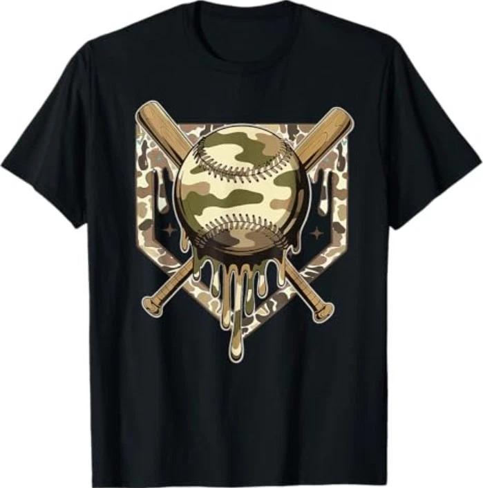 Baseball Drip For Boys Ice Cream Dripping Boys Baseball Camo T-Shirt