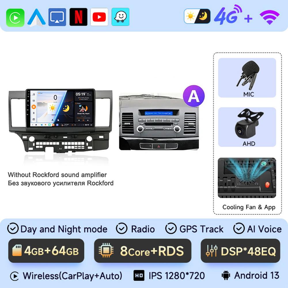 JIUYIN Автомагнитола для Mitsubishi Lancer 10 CY 2007 - 2017 Android 13 Carplay Мультимедийный Видеоплеер 2 Din GPS IPS 4G Стерео DVD