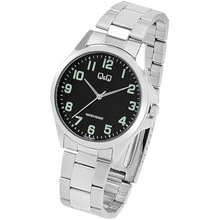 Montre - Q&Q - C36A-006PY - Acier inoxydable - Étanchéité 3 ATM - Cadran noir avec chiffres verts