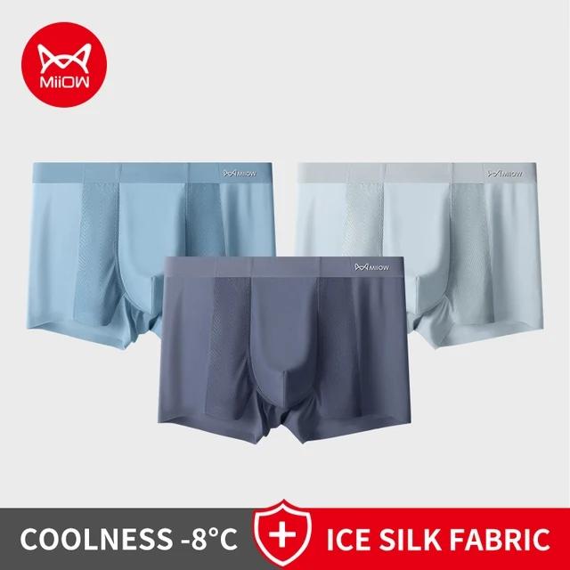 MiiOW 3 шт. летние мужские трусы-боксеры из ледяного шелка, бесшовные сетчатые дышащие мужские трусы, хлопковые мужские трусы с промежностью, мужские боксеры