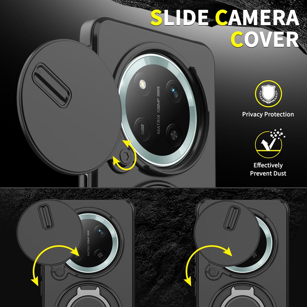 KEYSION Чехол для телефона с кольцом-подставкой 360° для Honor X9c 5G X9c Smart Защита камеры со сдвижной шторкой Магнитный противоударный чехол для Magic 7 Lite