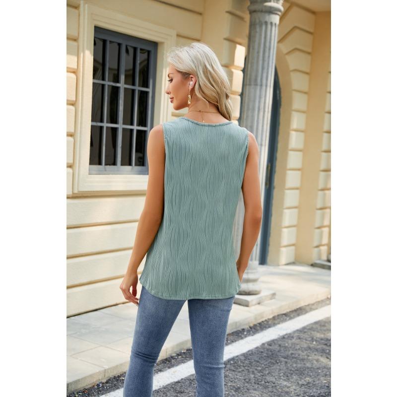 YYFS Женские модные повседневные летние весенние однотонные блузки и рубашки без рукавов с v-образным вырезом и принтом