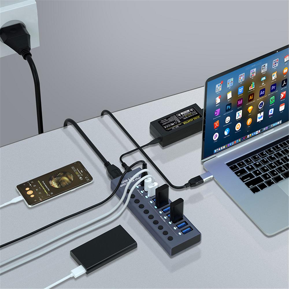 USB 3.0 концентратор розетка коммутатор 10 портов концентратор Multi-tap Multi-ports док-станция зарядное устройство несколько источников питания тип C