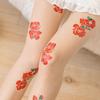 Women Thin Pantyhose Retro Red Rose Flower Printed Sheer Tights Silk Stockings