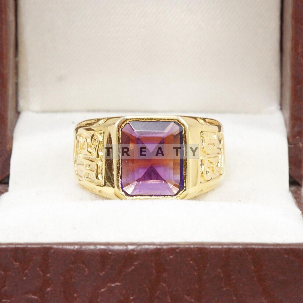 Amethyst Emerald Cut Gemstone With 925 Sterling Gold Plated Ring For Men's #B722 JL375692767213