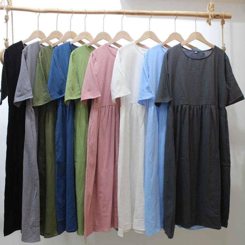 GMXIA Весна/лето О-образный вырез рукава 1/2 большого размера повседневные свободные длинные однотонные хлопковые платья