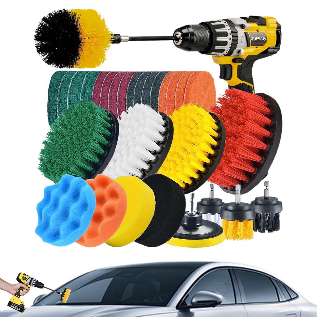 Car Brush Kit 30 Pieces Auto Care Maintenance Polishing Sponge Drill Brush Attachments Set For Truck Vehicle SUV Sedan