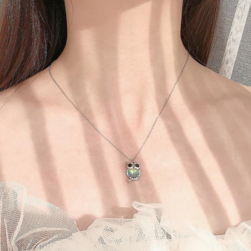 Original S925 Sterling Silver Owl Necklace Female European and American Niche Design Moonstone Pendant Clavicle Chain