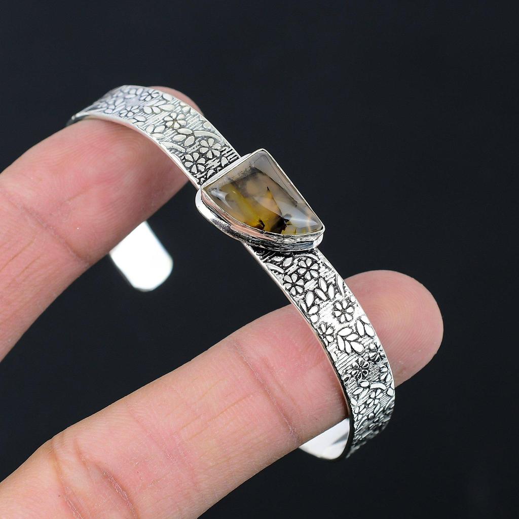 925 Sterling Silver Natural Montana Agate Artisan Engagement New Bangle Bracelet